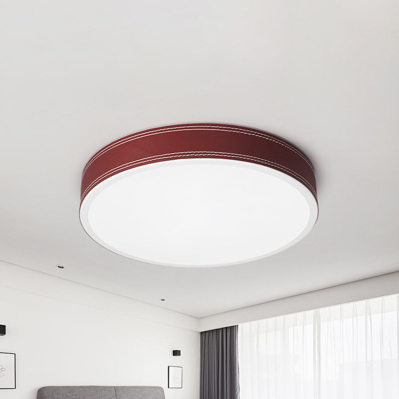 Plafonnier LED Nordic Disk – Plafonnier en cuir rouge/bleu/vert pour chambre à coucher, chaud/blanc, 12"/16"/19,5" de diamètre