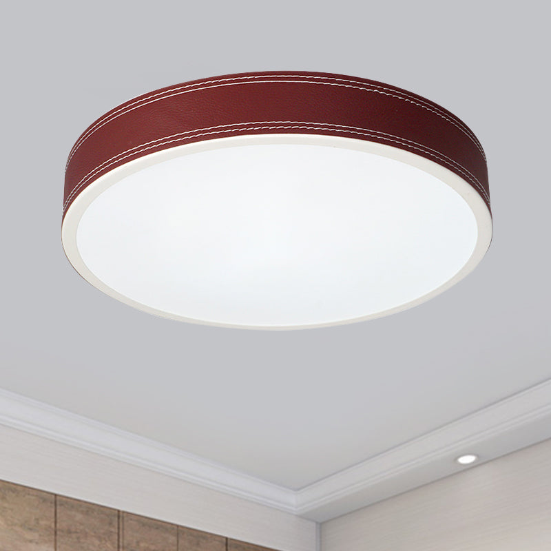 Plafonnier LED Nordic Disk – Plafonnier en cuir rouge/bleu/vert pour chambre à coucher, chaud/blanc, 12"/16"/19,5" de diamètre