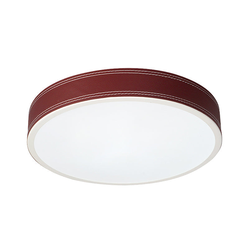 Plafonnier LED Nordic Disk – Plafonnier en cuir rouge/bleu/vert pour chambre à coucher, chaud/blanc, 12"/16"/19,5" de diamètre