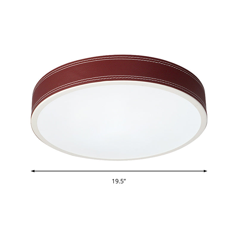 Plafonnier LED Nordic Disk – Plafonnier en cuir rouge/bleu/vert pour chambre à coucher, chaud/blanc, 12"/16"/19,5" de diamètre