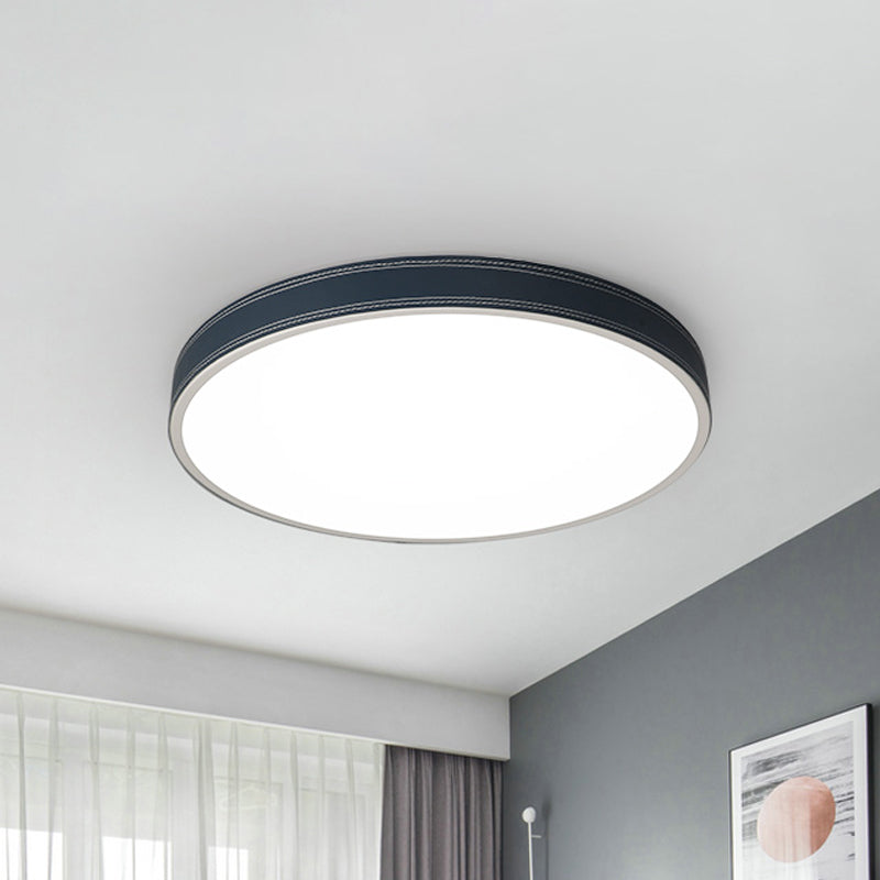 Plafonnier LED Nordic Disk – Plafonnier en cuir rouge/bleu/vert pour chambre à coucher, chaud/blanc, 12"/16"/19,5" de diamètre