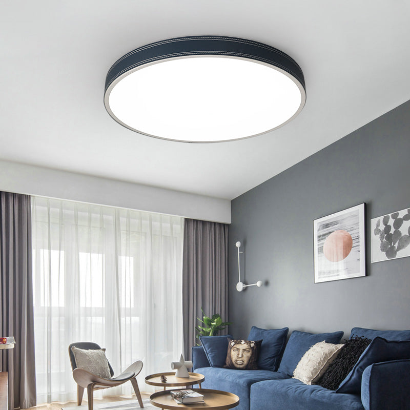 Plafonnier LED Nordic Disk – Plafonnier en cuir rouge/bleu/vert pour chambre à coucher, chaud/blanc, 12"/16"/19,5" de diamètre