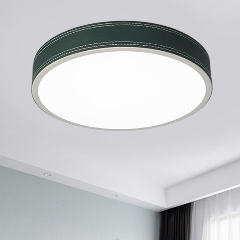 Plafonnier LED Nordic Disk – Plafonnier en cuir rouge/bleu/vert pour chambre à coucher, chaud/blanc, 12"/16"/19,5" de diamètre