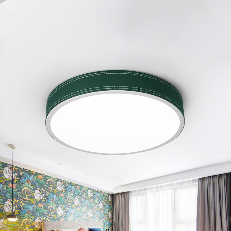Plafonnier LED Nordic Disk – Plafonnier en cuir rouge/bleu/vert pour chambre à coucher, chaud/blanc, 12"/16"/19,5" de diamètre