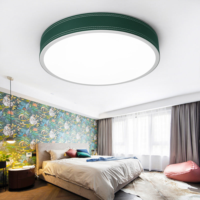 Plafonnier LED Nordic Disk – Plafonnier en cuir rouge/bleu/vert pour chambre à coucher, chaud/blanc, 12"/16"/19,5" de diamètre