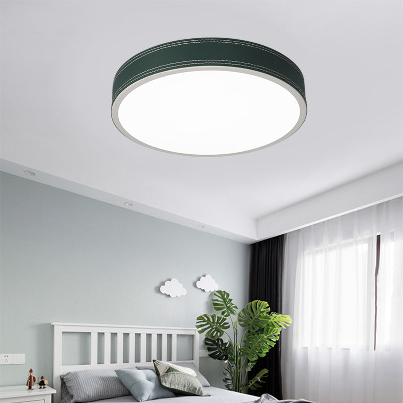 Plafonnier LED Nordic Disk – Plafonnier en cuir rouge/bleu/vert pour chambre à coucher, chaud/blanc, 12"/16"/19,5" de diamètre