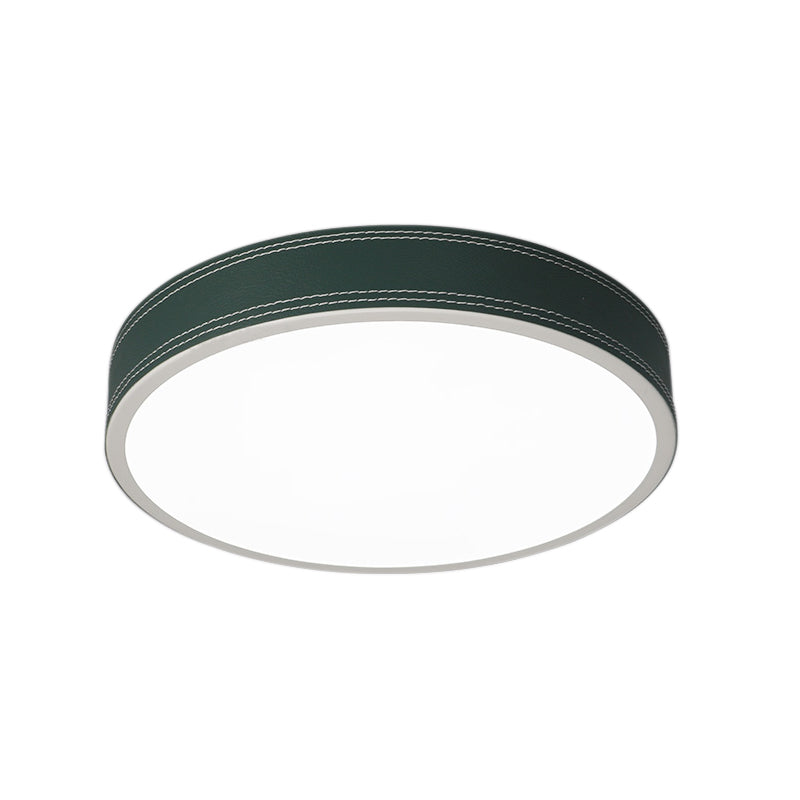 Plafonnier LED Nordic Disk – Plafonnier en cuir rouge/bleu/vert pour chambre à coucher, chaud/blanc, 12"/16"/19,5" de diamètre