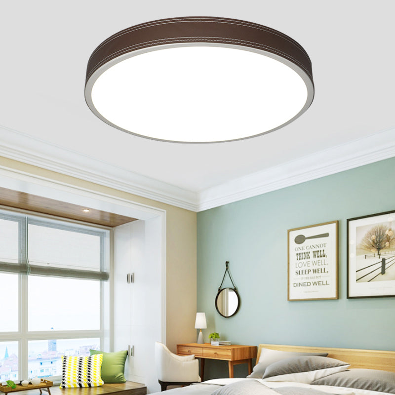 Plafonnier LED Nordic Disk – Plafonnier en cuir rouge/bleu/vert pour chambre à coucher, chaud/blanc, 12"/16"/19,5" de diamètre