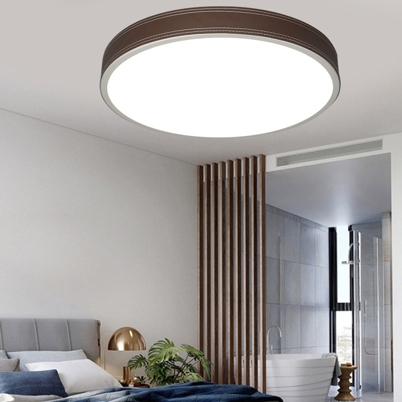 Plafonnier LED Nordic Disk – Plafonnier en cuir rouge/bleu/vert pour chambre à coucher, chaud/blanc, 12"/16"/19,5" de diamètre