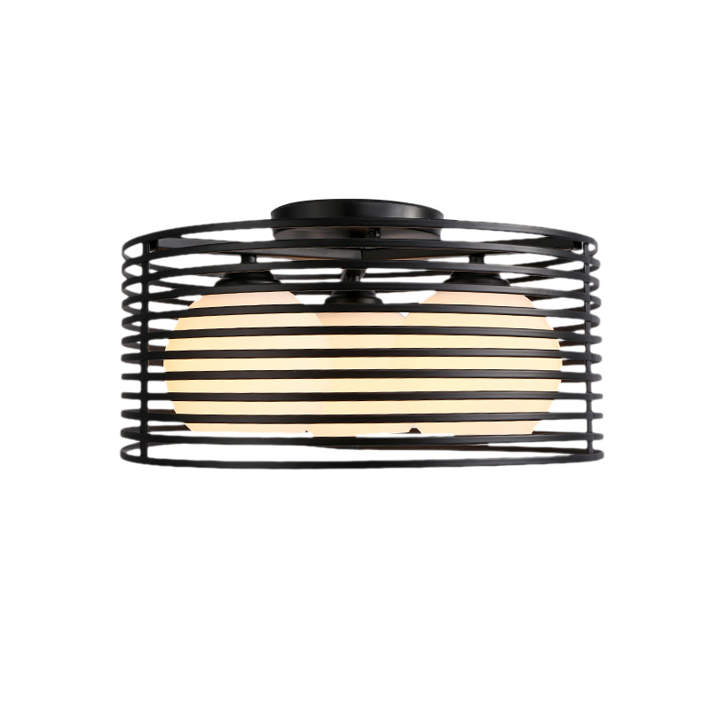 Lampe semi-encastrée en métal nordique à 3 lampes avec cage ronde en fer pour plafond de chambre - Noir/blanc