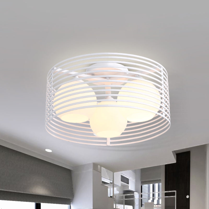 Lampe semi-encastrée en métal nordique à 3 lampes avec cage ronde en fer pour plafond de chambre - Noir/blanc