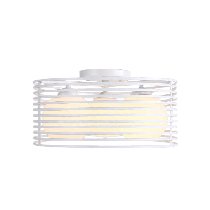 Lampe semi-encastrée en métal nordique à 3 lampes avec cage ronde en fer pour plafond de chambre - Noir/blanc