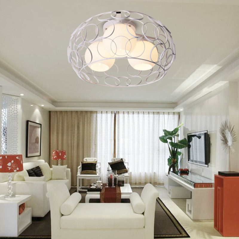 Nordic Drum Iron Cage Ceiling Light with Ball Glass Shade in White/Black – Perfect for Dining Rooms
