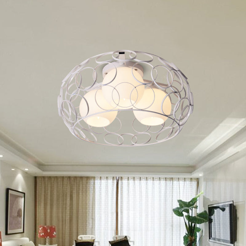 Nordic Drum Iron Cage Ceiling Light with Ball Glass Shade in White/Black – Perfect for Dining Rooms