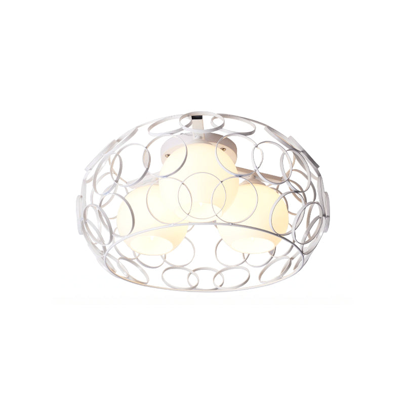 Nordic Drum Iron Cage Ceiling Light with Ball Glass Shade in White/Black – Perfect for Dining Rooms
