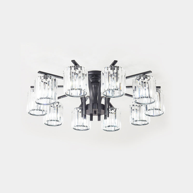 Crystal Shade Nordic Metal Semi Flush Mount Light (6/8/10 Lights) - Black Ceiling Fixture