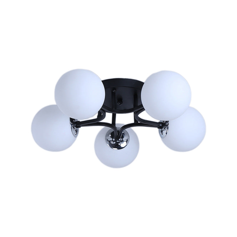 Nordic Metal Semi Flush Mount Light With Globe Glass Shade - 3/5/9 Lights For Living Room