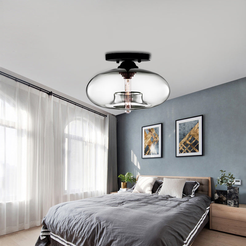 Lampe à encastrer ovale en verre de style simple avec 1 lumière - Plafonnier transparent/ambre/fumé pour couloir