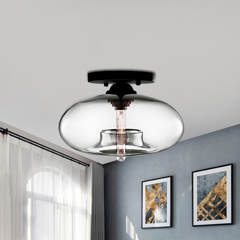 Lampe à encastrer ovale en verre de style simple avec 1 lumière - Plafonnier transparent/ambre/fumé pour couloir