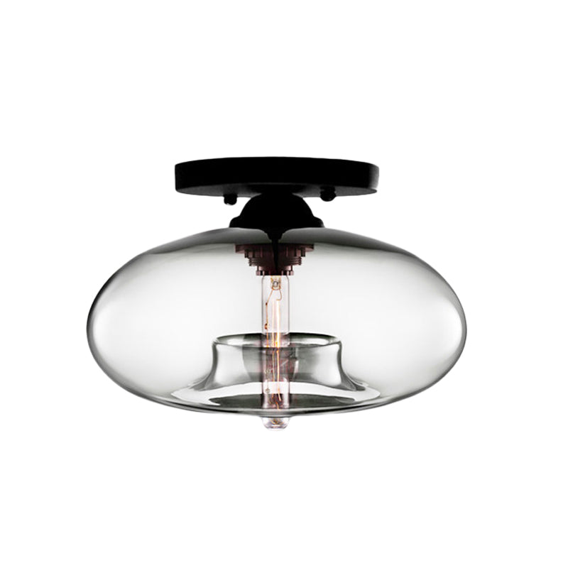 Lampe à encastrer ovale en verre de style simple avec 1 lumière - Plafonnier transparent/ambre/fumé pour couloir