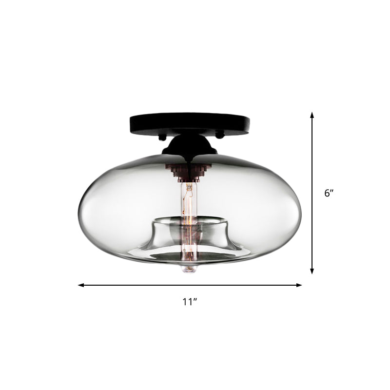 Lampe à encastrer ovale en verre de style simple avec 1 lumière - Plafonnier transparent/ambre/fumé pour couloir