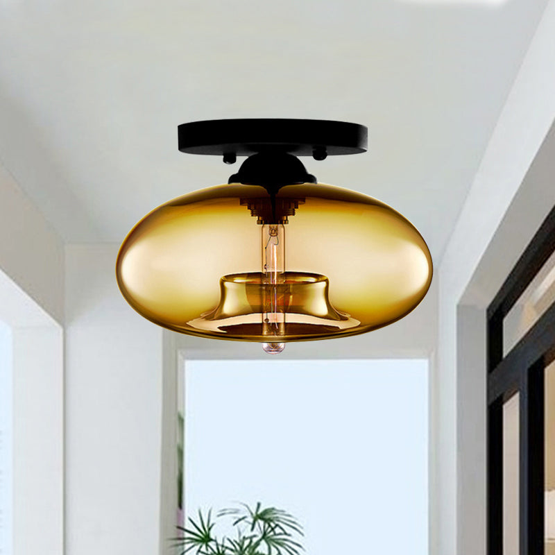 Lampe à encastrer ovale en verre de style simple avec 1 lumière - Plafonnier transparent/ambre/fumé pour couloir