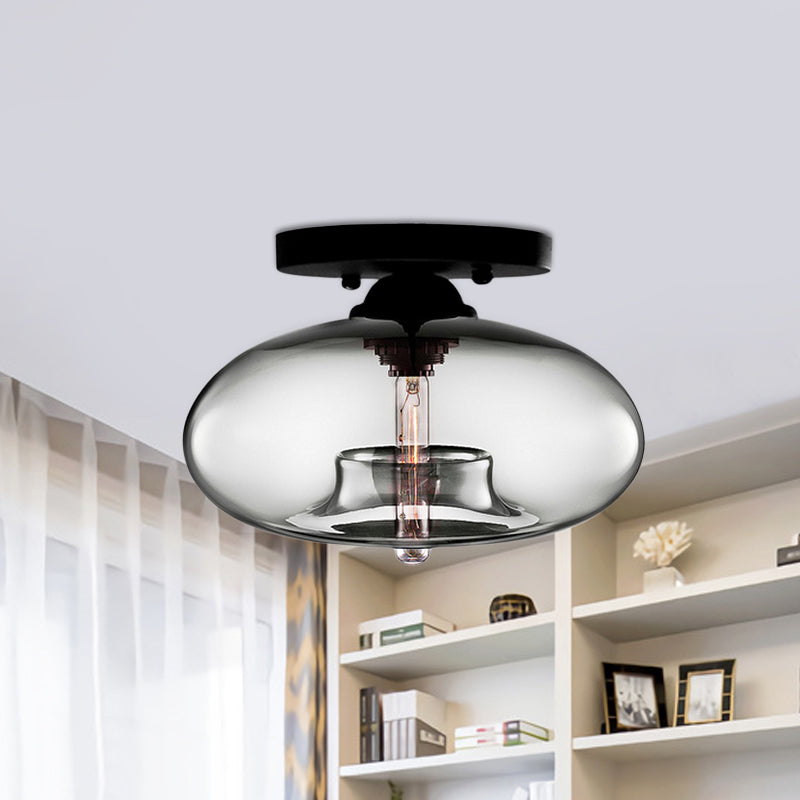 Lampe à encastrer ovale en verre de style simple avec 1 lumière - Plafonnier transparent/ambre/fumé pour couloir