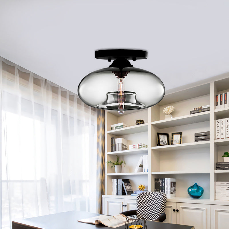 Lampe à encastrer ovale en verre de style simple avec 1 lumière - Plafonnier transparent/ambre/fumé pour couloir