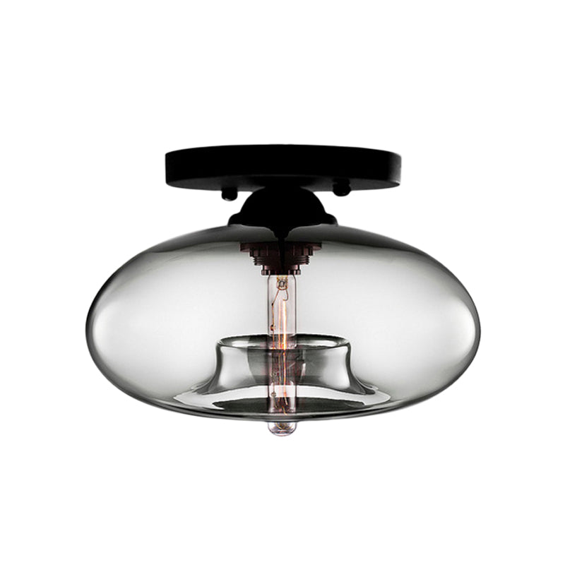 Lampe à encastrer ovale en verre de style simple avec 1 lumière - Plafonnier transparent/ambre/fumé pour couloir