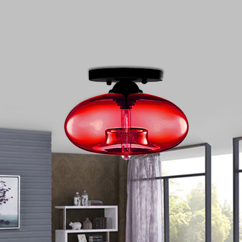 Lampe à encastrer ovale en verre de style simple avec 1 lumière - Plafonnier transparent/ambre/fumé pour couloir