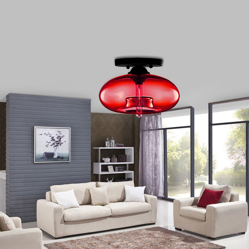 Lampe à encastrer ovale en verre de style simple avec 1 lumière - Plafonnier transparent/ambre/fumé pour couloir