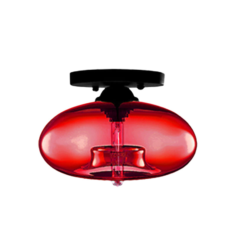 Lampe à encastrer ovale en verre de style simple avec 1 lumière - Plafonnier transparent/ambre/fumé pour couloir
