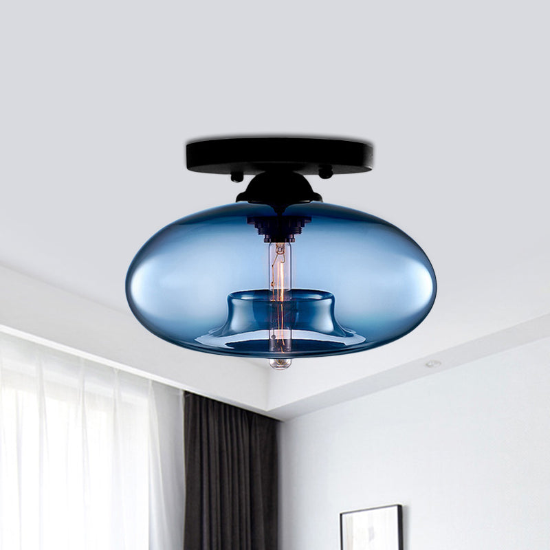 Lampe à encastrer ovale en verre de style simple avec 1 lumière - Plafonnier transparent/ambre/fumé pour couloir