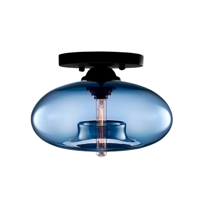 Lampe à encastrer ovale en verre de style simple avec 1 lumière - Plafonnier transparent/ambre/fumé pour couloir