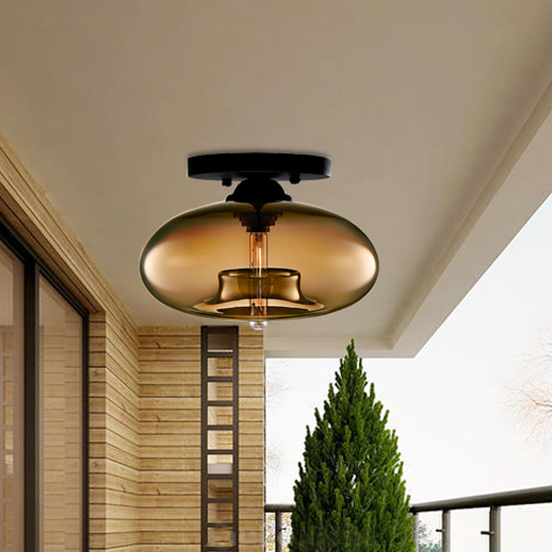 Lampe à encastrer ovale en verre de style simple avec 1 lumière - Plafonnier transparent/ambre/fumé pour couloir