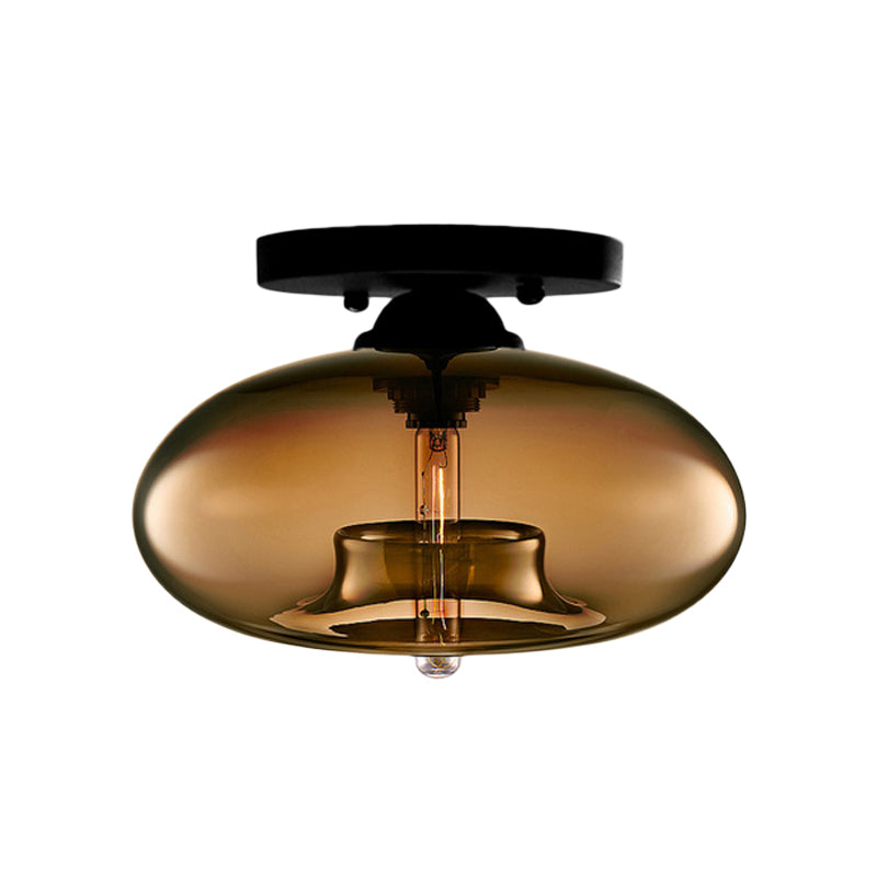 Lampe à encastrer ovale en verre de style simple avec 1 lumière - Plafonnier transparent/ambre/fumé pour couloir