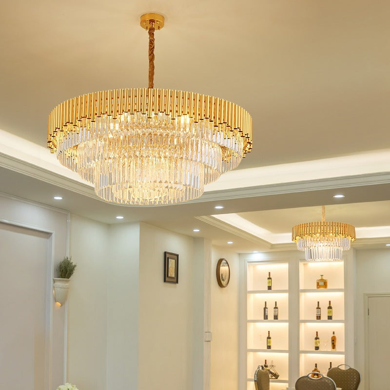 Modern Prism Block Chandelier - Multi-Light Crystal and Metal Lamp in Brass Finish