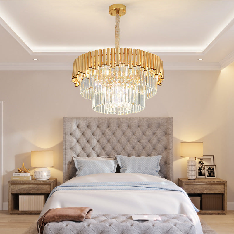 Modern Prism Block Chandelier - Multi-Light Crystal and Metal Lamp in Brass Finish