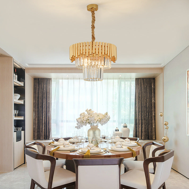 Modern Prism Block Chandelier - Multi-Light Crystal and Metal Lamp in Brass Finish