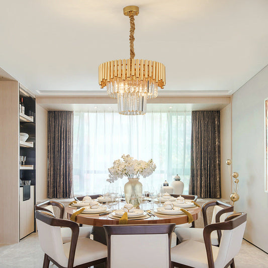 Modern Prism Block Chandelier - Multi-Light Crystal and Metal Lamp in Brass Finish