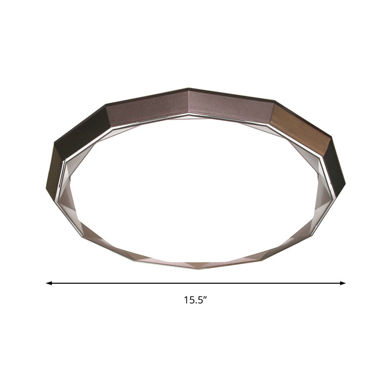 Flush LED Bedroom Ceiling Mount Light with Acrylic Frosted Diffuser - Brown, 16"/19.5" Dia