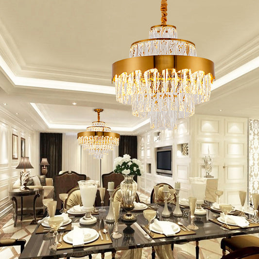 Vintage Style Gold Crystal Chandelier – Layered Light Fixture for Dining Room (17"/23")