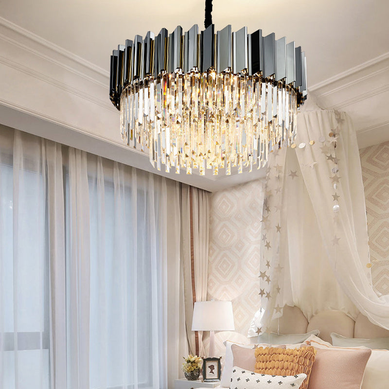 Stylish Vintage Silver Chandelier with Crystal Block for Living Room Décor