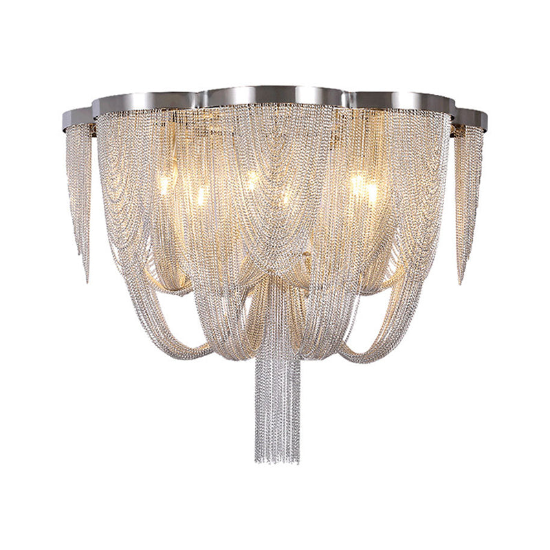 Contemporary Metal Chain Flush Mount Ceiling Light - Silver Finish (4 Lights)