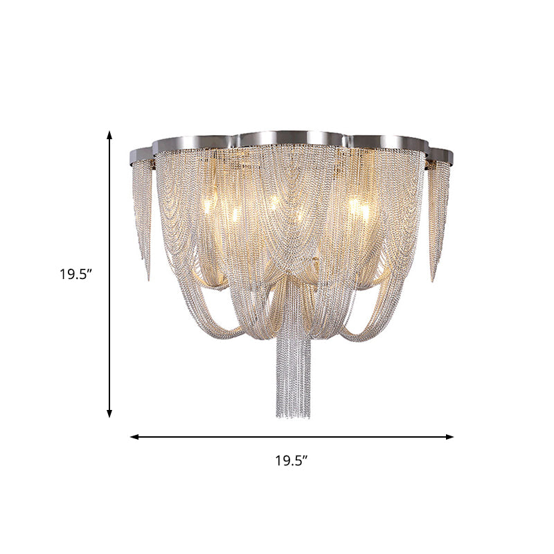 Contemporary Metal Chain Flush Mount Ceiling Light - Silver Finish (4 Lights)
