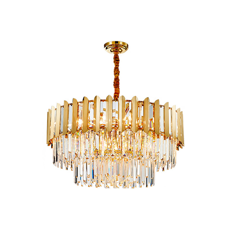 8-Light Stainless Steel Pendant: Modern Brass Round Chandelier with Crystal Prism