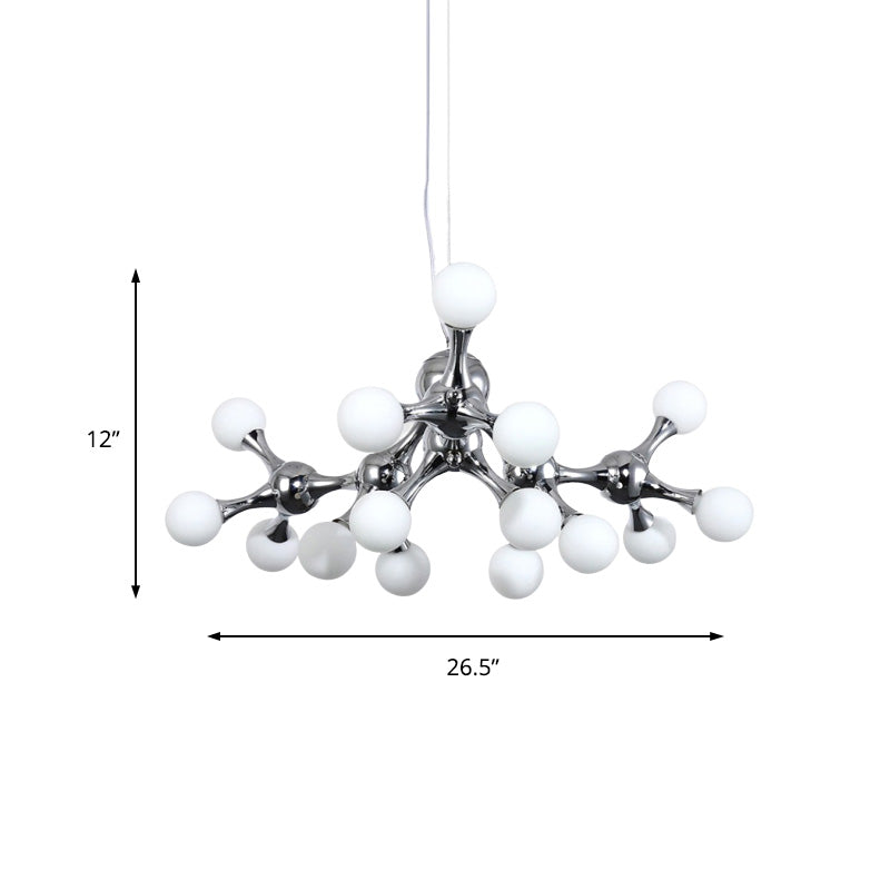 Lustre contemporain en métal avec abat-jour en verre blanc et finition chromée