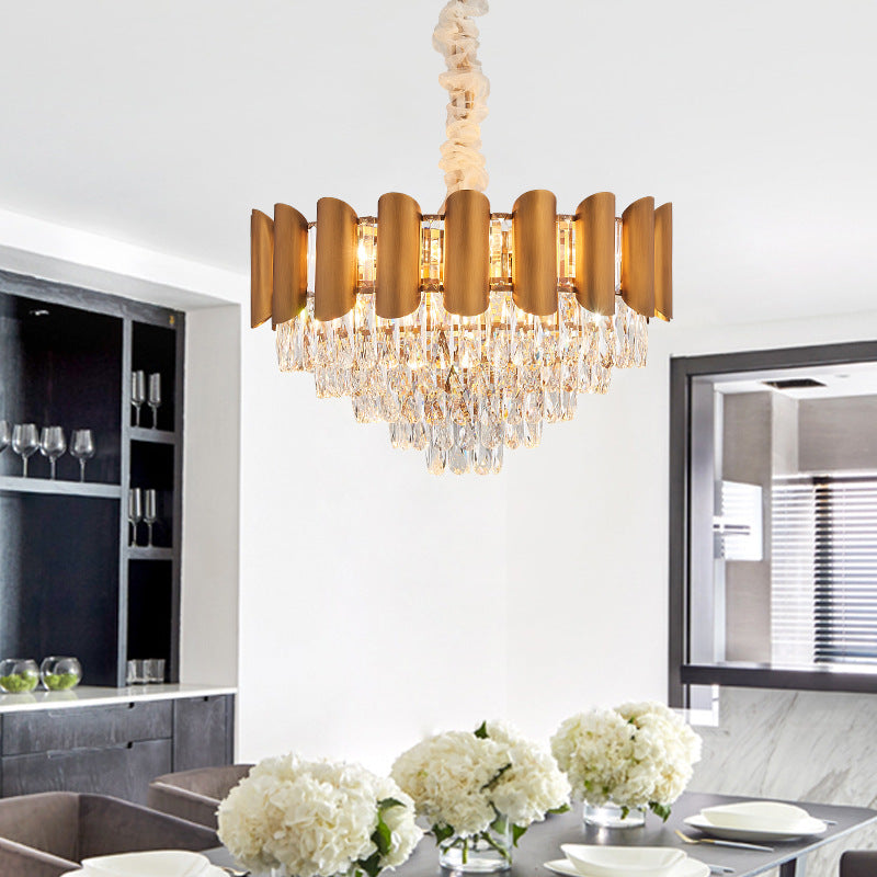 Modern Brass Pendant Lamp - Multi-Light Chandelier with Faceted Crystal