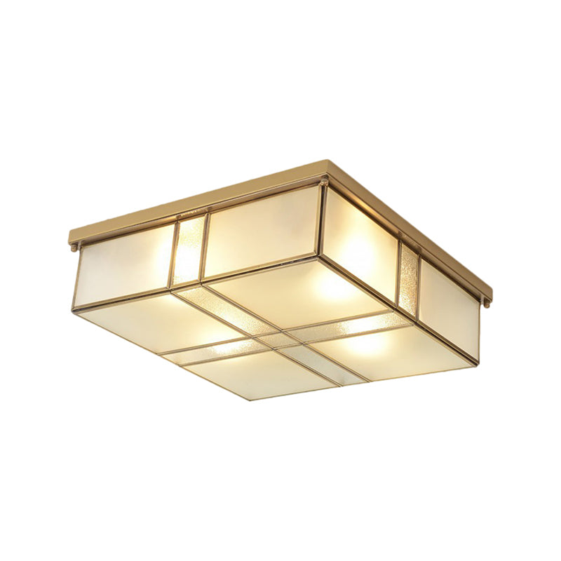 Brass Opal Glass Ceiling Light Fixture - 2-Bulb Cubic Flush Mount Lamp for Bedroom