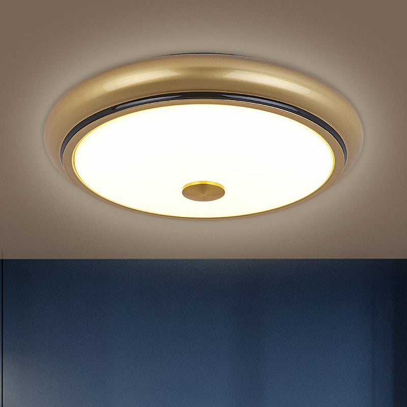 Traditional Circular LED Flush Mount Ceiling Light Fixture - 13"/16"/19.5" Wide - Black/Gold with White Glass